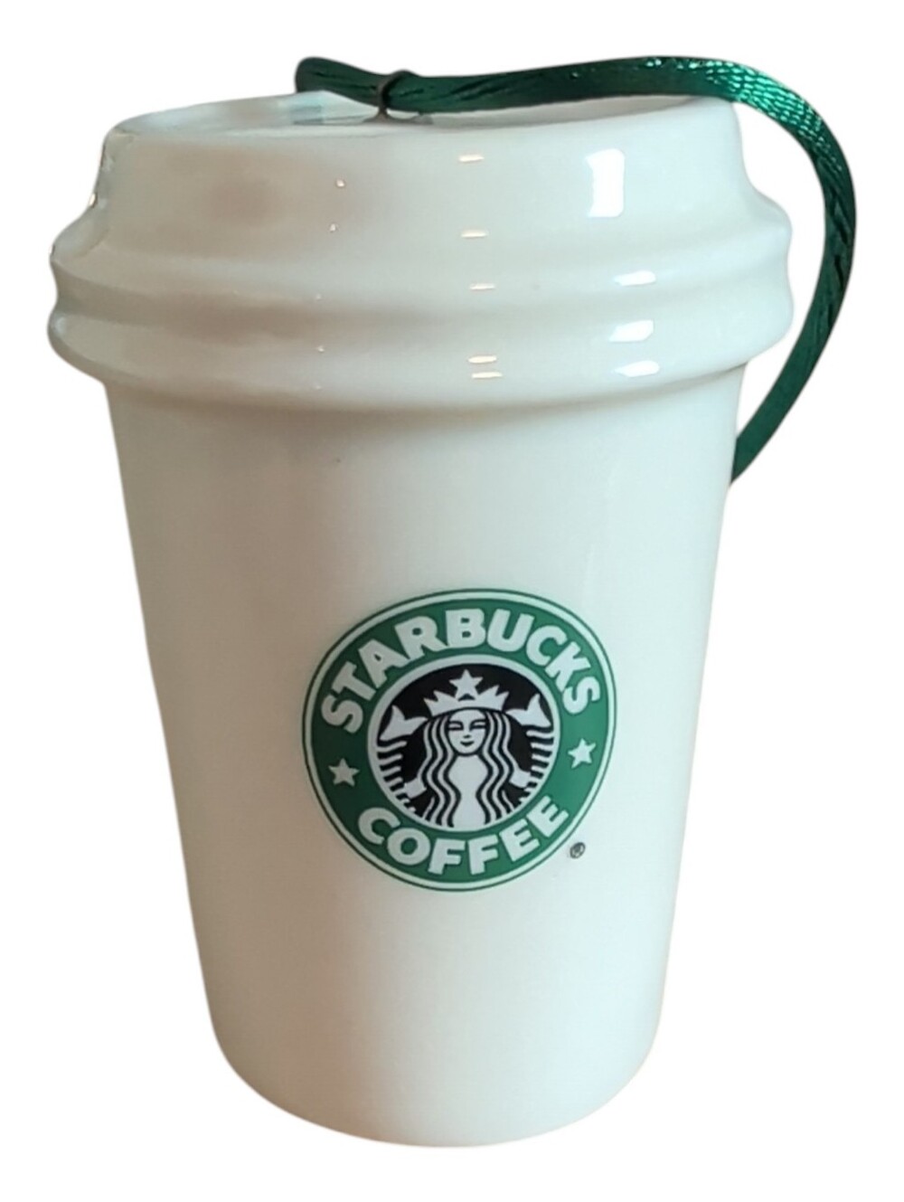 Vintage 1992 Starbucks White Ceramic Tumbler Ornament with Green Logo 2.5in - Picture 1 of 6